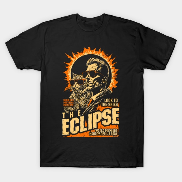 Solar Eclipse 2024 Cat Dad Science Fiction Movie Poster T-Shirt by Grandeduc